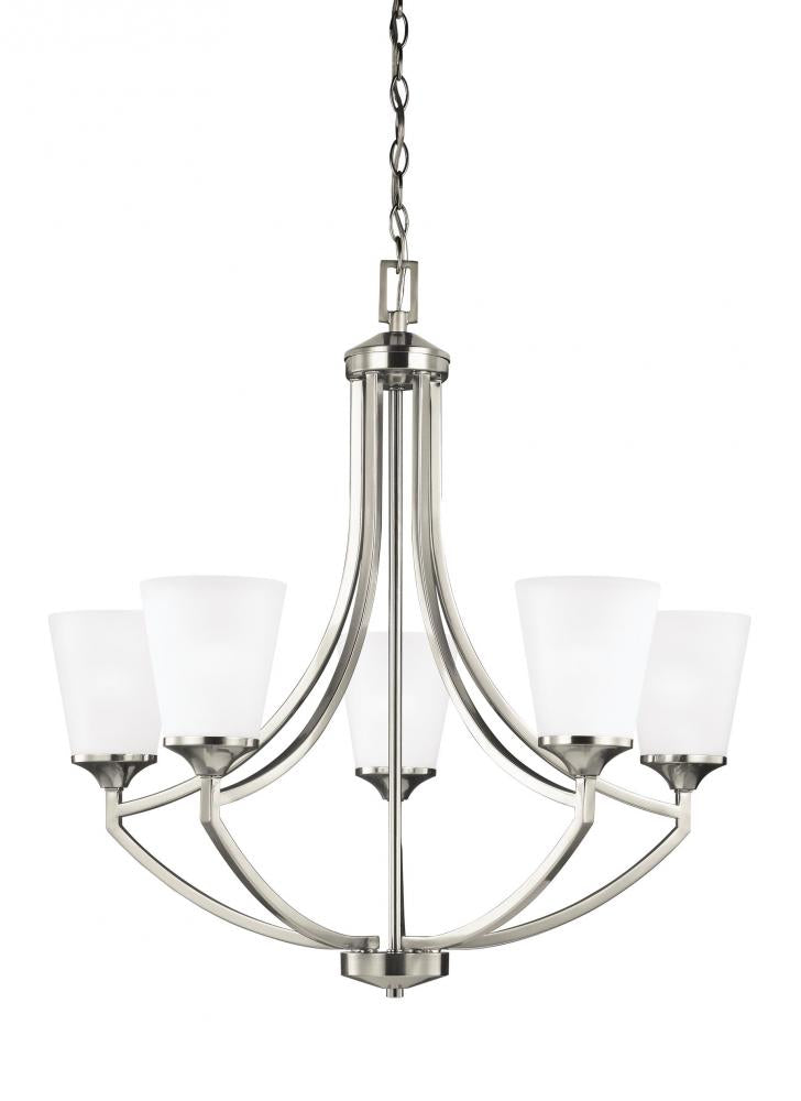 Hanford traditional 5-light LED indoor dimmable ceiling chandelier pendant light in brushed nickel s