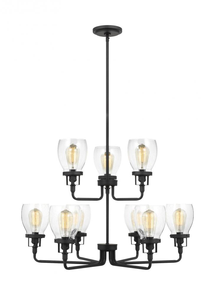 Belton transitional 9-light indoor dimmable ceiling chandelier pendant light in midnight black finis