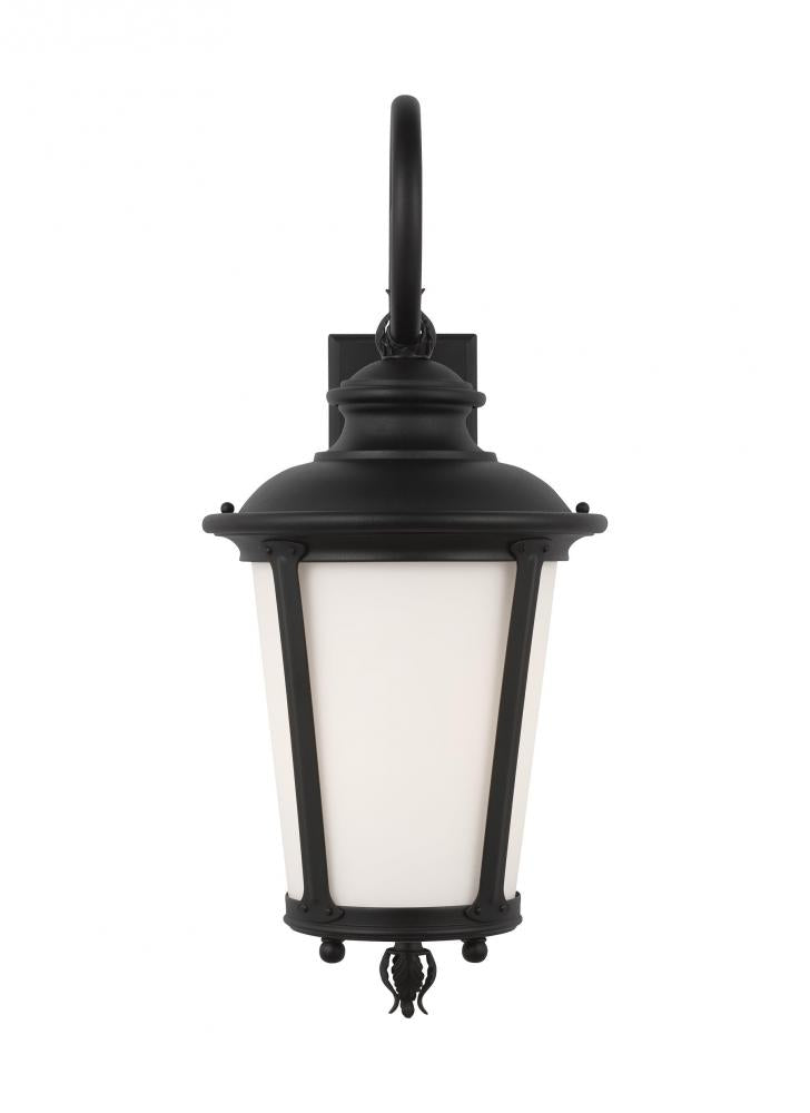 Cape May traditional 1-light outdoor exterior large wall lantern sconce in black finish with etched