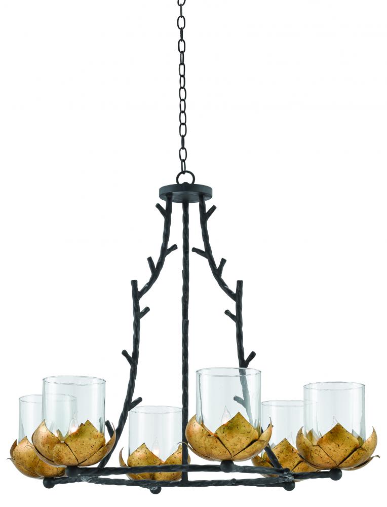 Water-Lily Large Black & Gold Chandelier