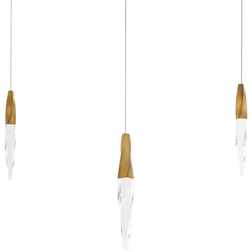 Kindjal 3 Light 120-277V Multi-Light Pendant (Linear Canopy) in Aged Brass with Clear Optic Crystal
