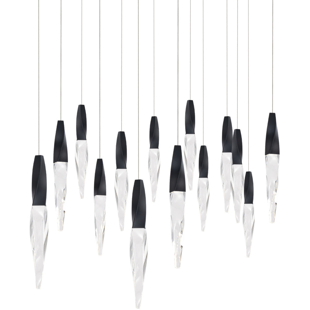 Kindjal 14 Light 120-277V Multi-Light Pendant (Linear Canopy) in Black with Clear Optic Crystal
