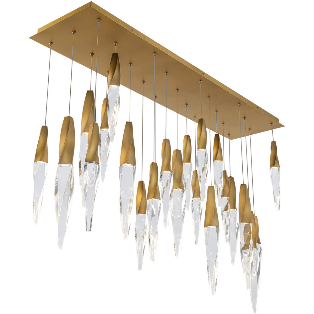 Kindjal 23 Light 120-277V Multi-Light Pendant (Linear Canopy) in Aged Brass with Clear Optic Crystal