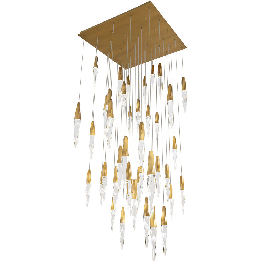 Kindjal 41 Light 120-277V Multi-Light Pendant (Square Canopy) in Aged Brass with Clear Optic Crystal