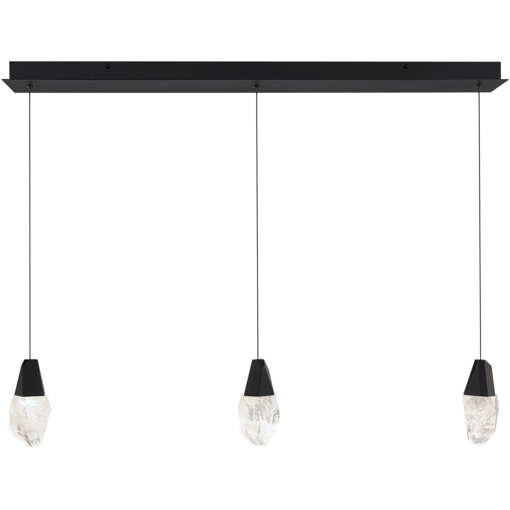 Martini 3 Light 120-277V Multi-Light Pendant (Linear Canopy) in Black with Optic Haze Quartz