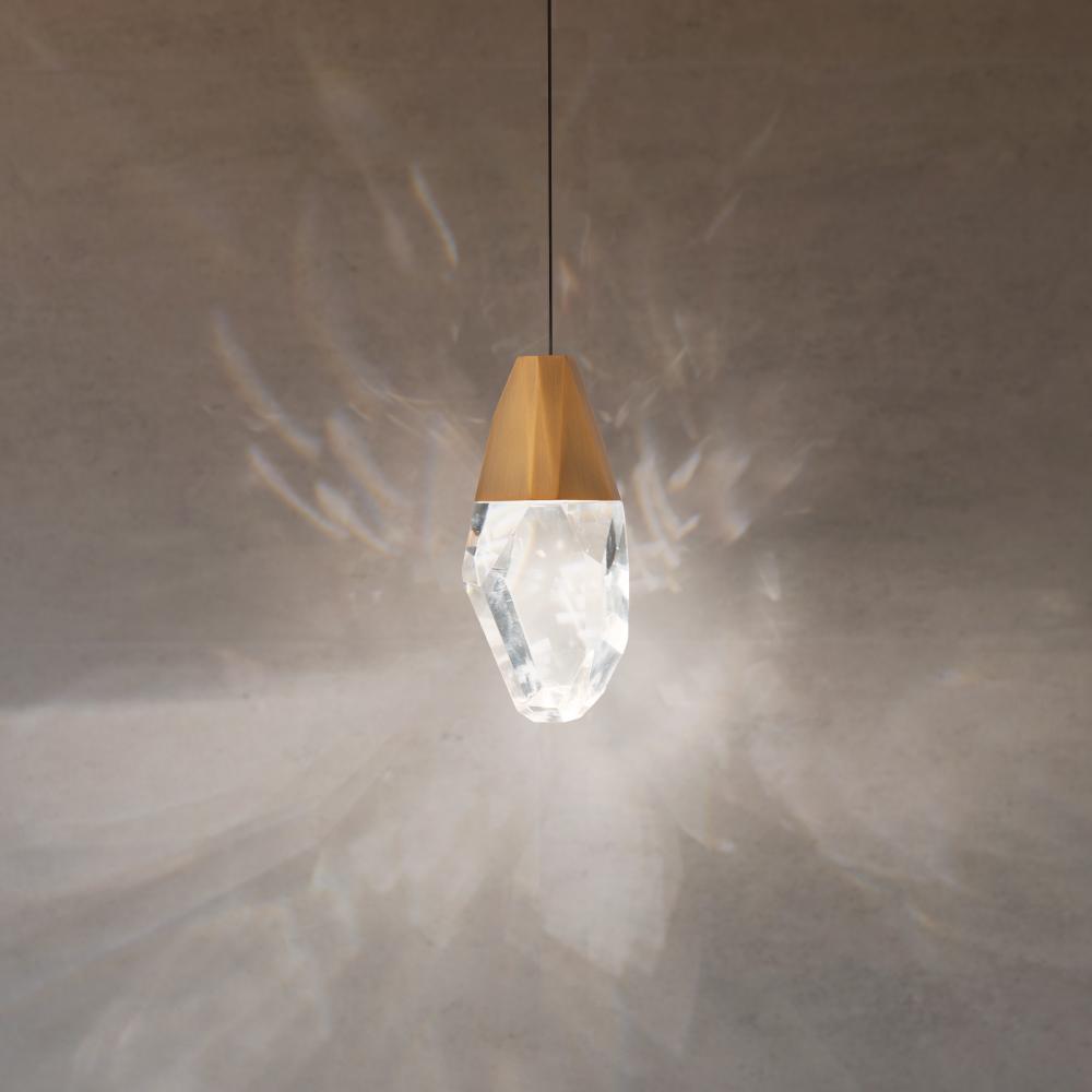 Martini 1 Light LED 3000K/3500K/4000K 120V-277V Mini Pendant in Aged Brass with Clear Optic Crystal