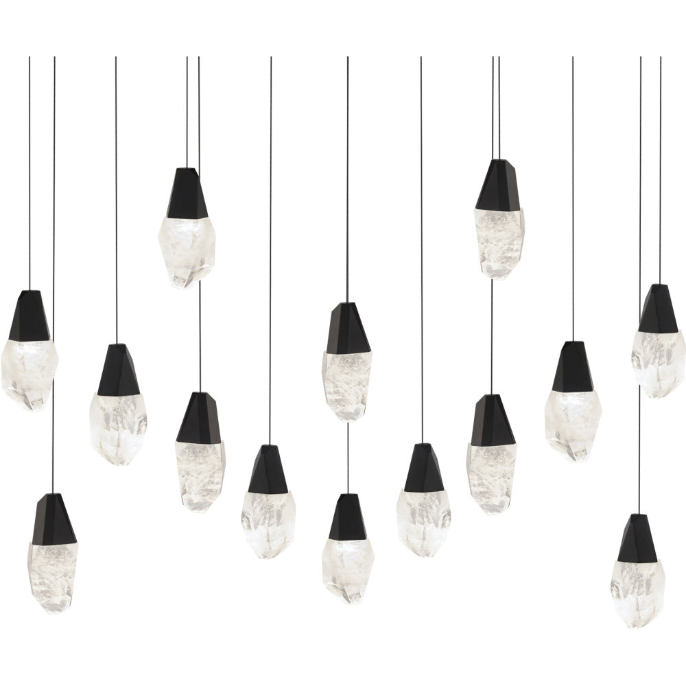 Martini 14 Light 120-277V Multi-Light Pendant (Linear Canopy) in Black with Optic Haze Quartz