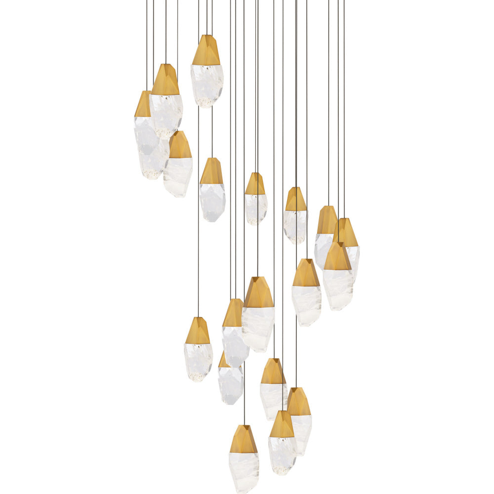 Martini 21 Light 120-277V Multi-Light Pendant (Round Canopy) in Aged Brass with Clear Optic Crystal