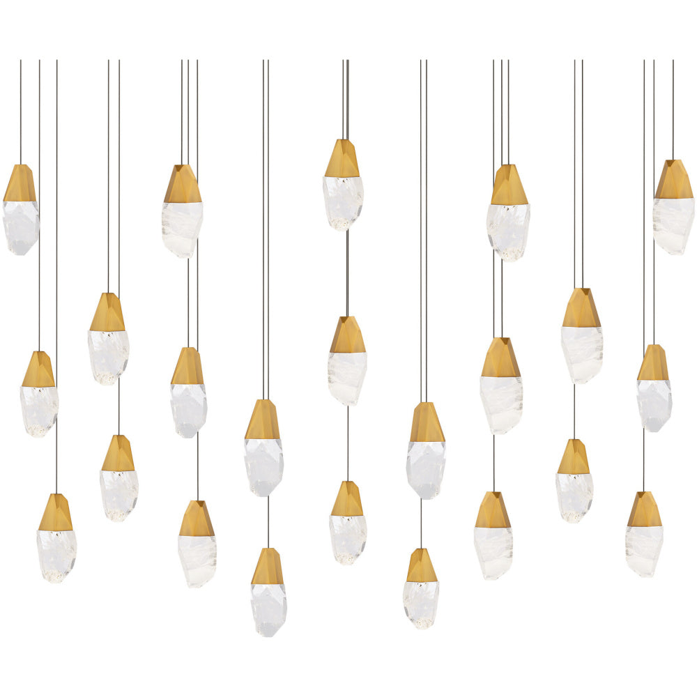 Martini 23 Light 120-277V Multi-Light Pendant (Linear Canopy) in Aged Brass with Optic Haze Quartz