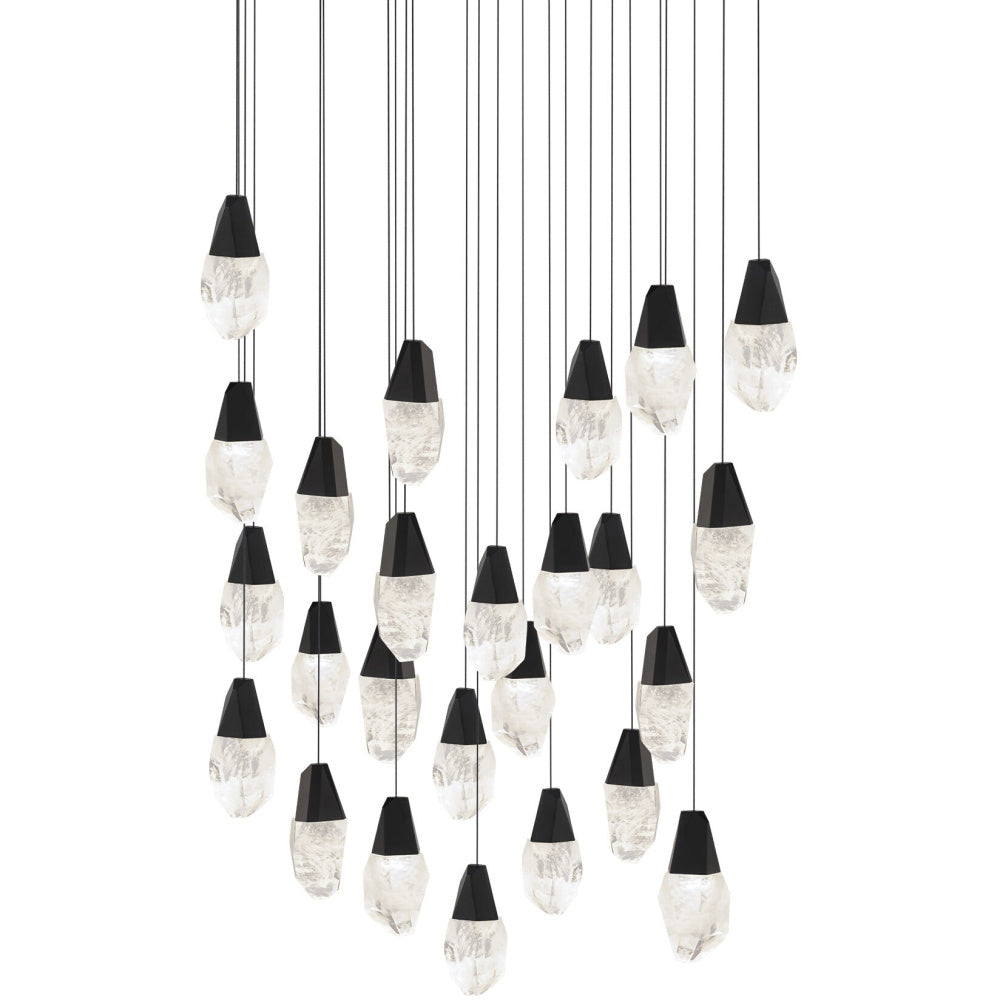 Martini 25 Light 120-277V Multi-Light Pendant (Square Canopy) in Black with Optic Haze Quartz
