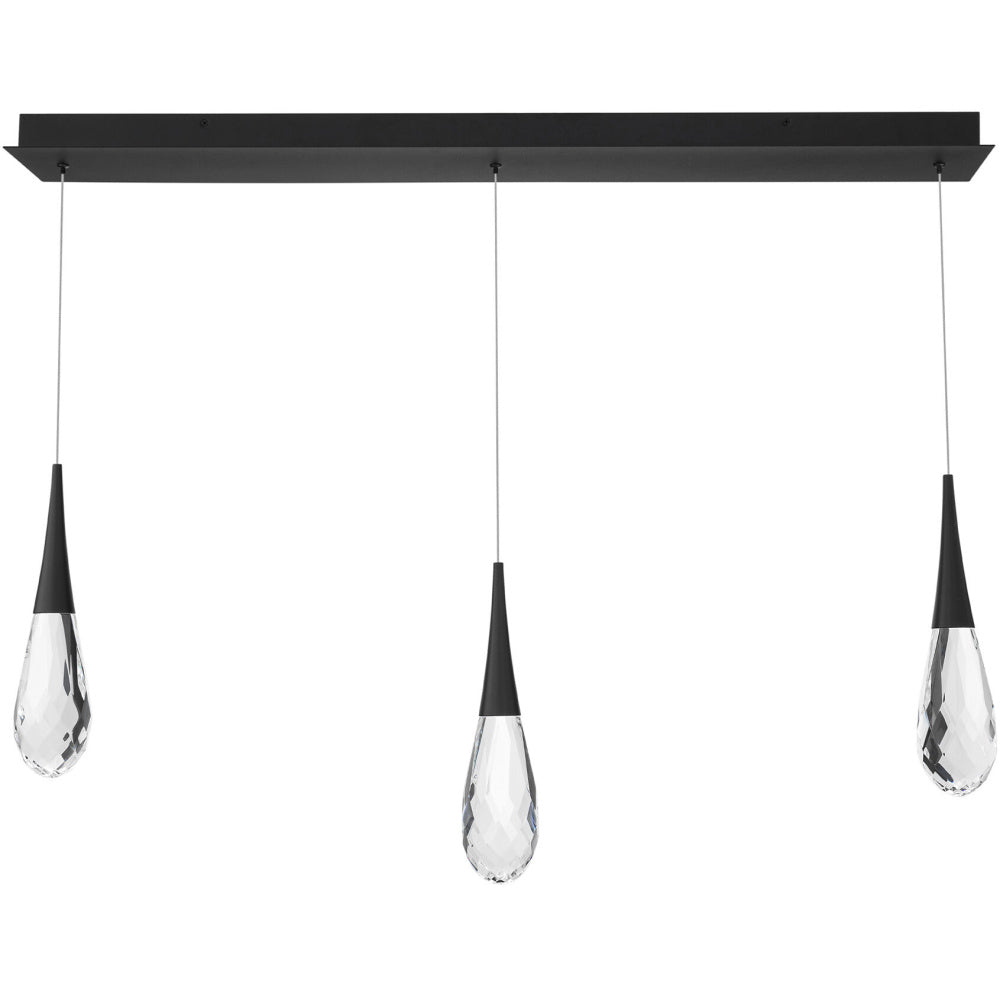 Hibiscus 3 Light 120-277V Multi-Light Pendant (Linear Canopy) in Black with Clear Optic Crystal