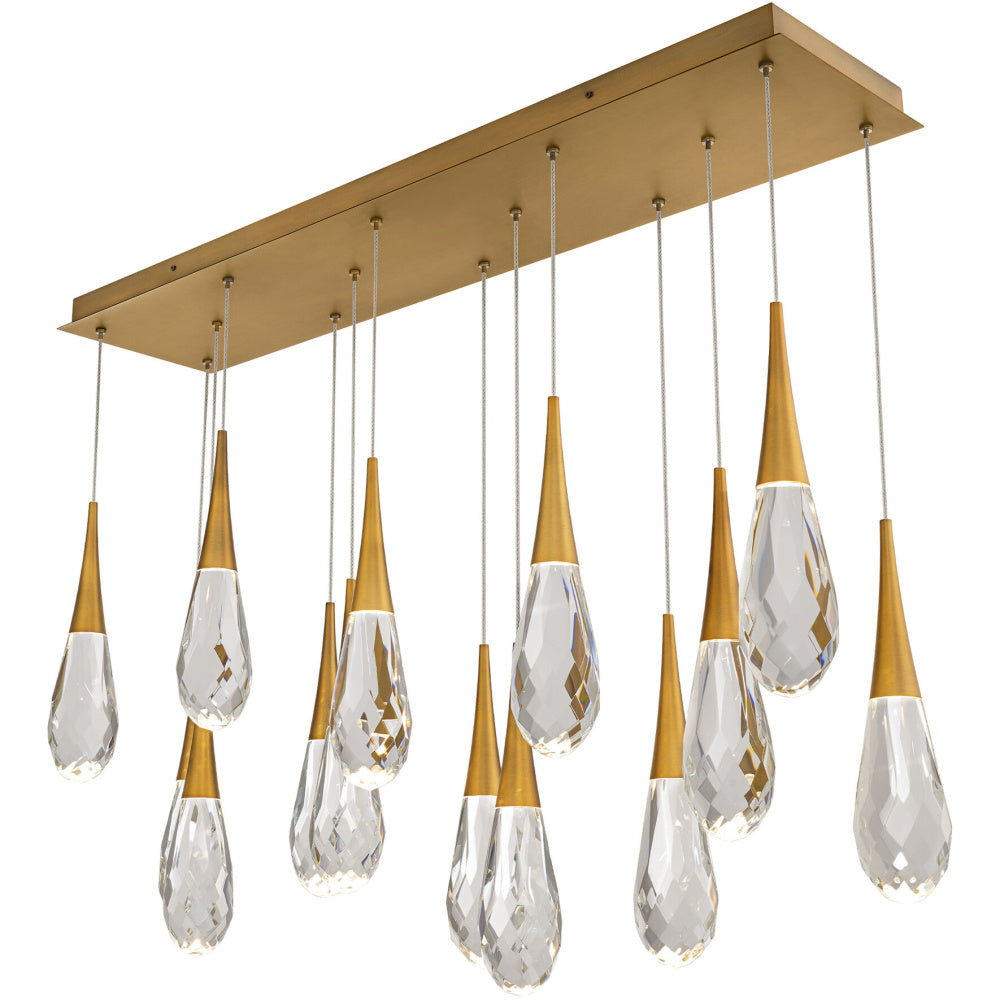 Hibiscus 14 Light 120-277V Multi-Light Pendant (Linear Canopy) in Aged Brass