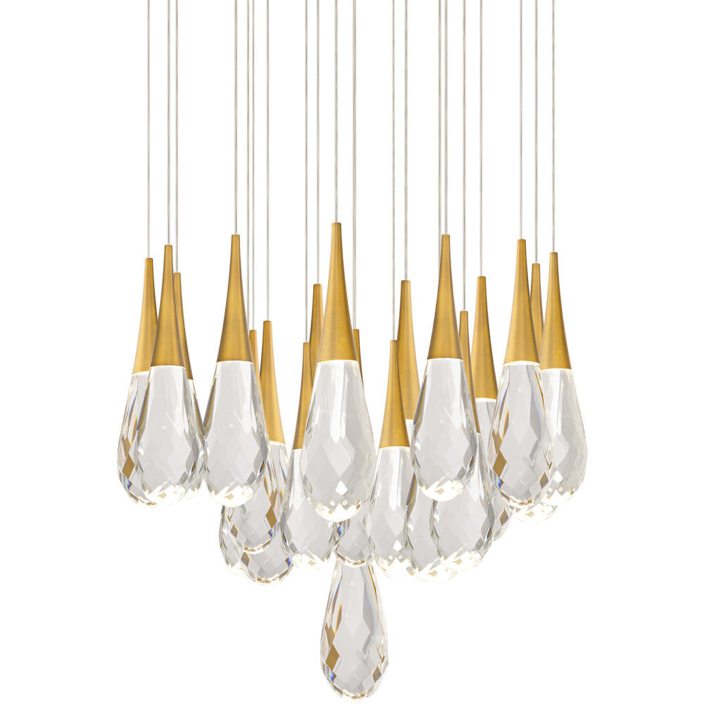 Hibiscus 21 Light 120-277V Multi-Light Pendant (Round Canopy) in Aged Brass with Clear Optic Crystal