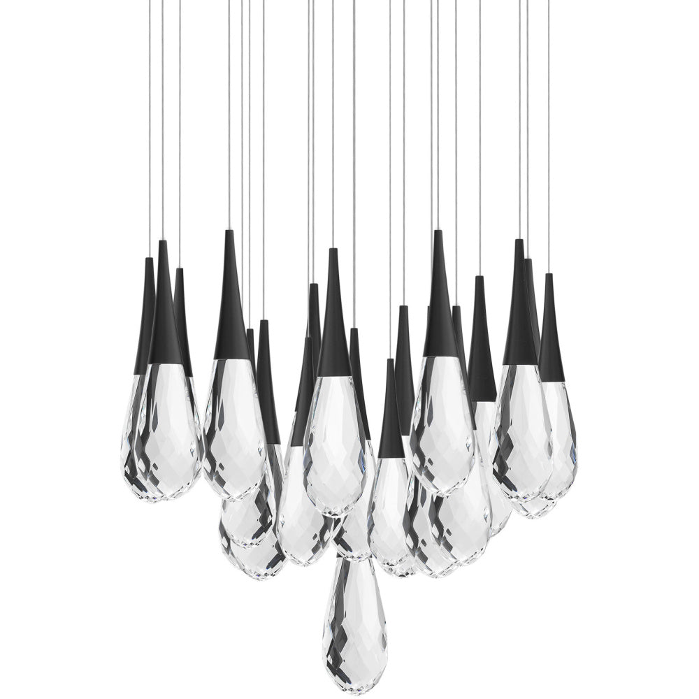 Hibiscus 21 Light 120-277V Multi-Light Pendant (Round Canopy) in Black with Clear Optic Crystal