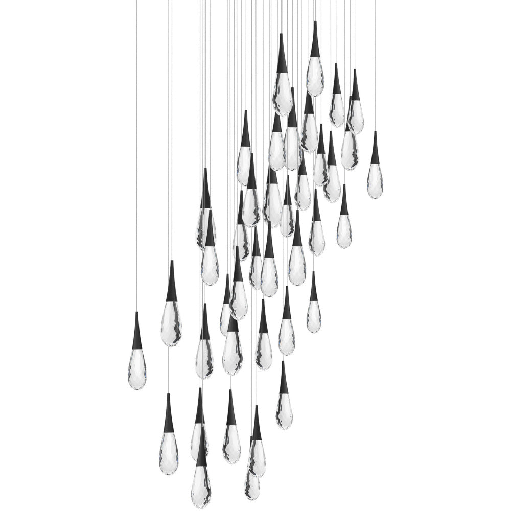 Hibiscus 41 Light 120-277V Multi-Light Pendant (Square Canopy) in Black with Clear Optic Crystal