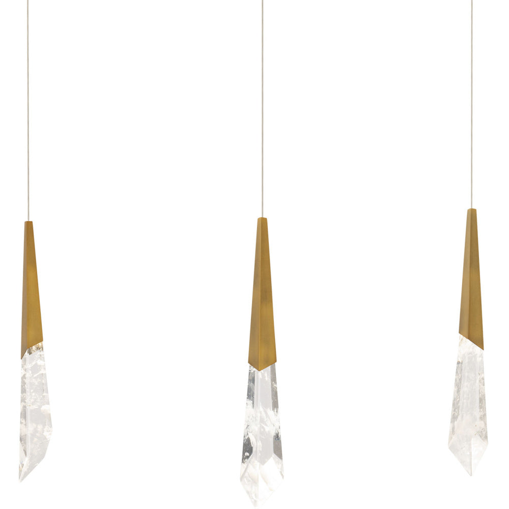Solitude 3 Light 120-277V Multi-Light Pendant (Linear Canopy) in Aged Brass with Optic Haze Quartz
