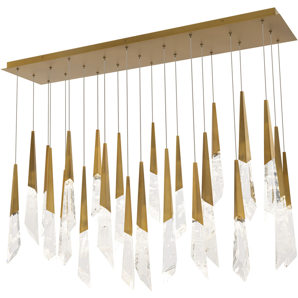 Solitude 23 Light 120-277V Multi-Light Pendant (Linear Canopy) in Aged Brass with Optic Haze Quartz