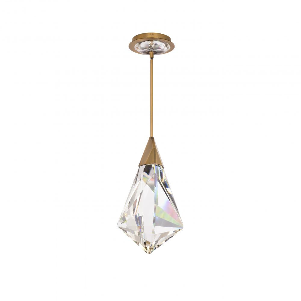 Fazzoletto 15in LED 3000K/3500K/4000K 120V-277V Mini Pendant in Aged Brass with Clear Optic Crystal