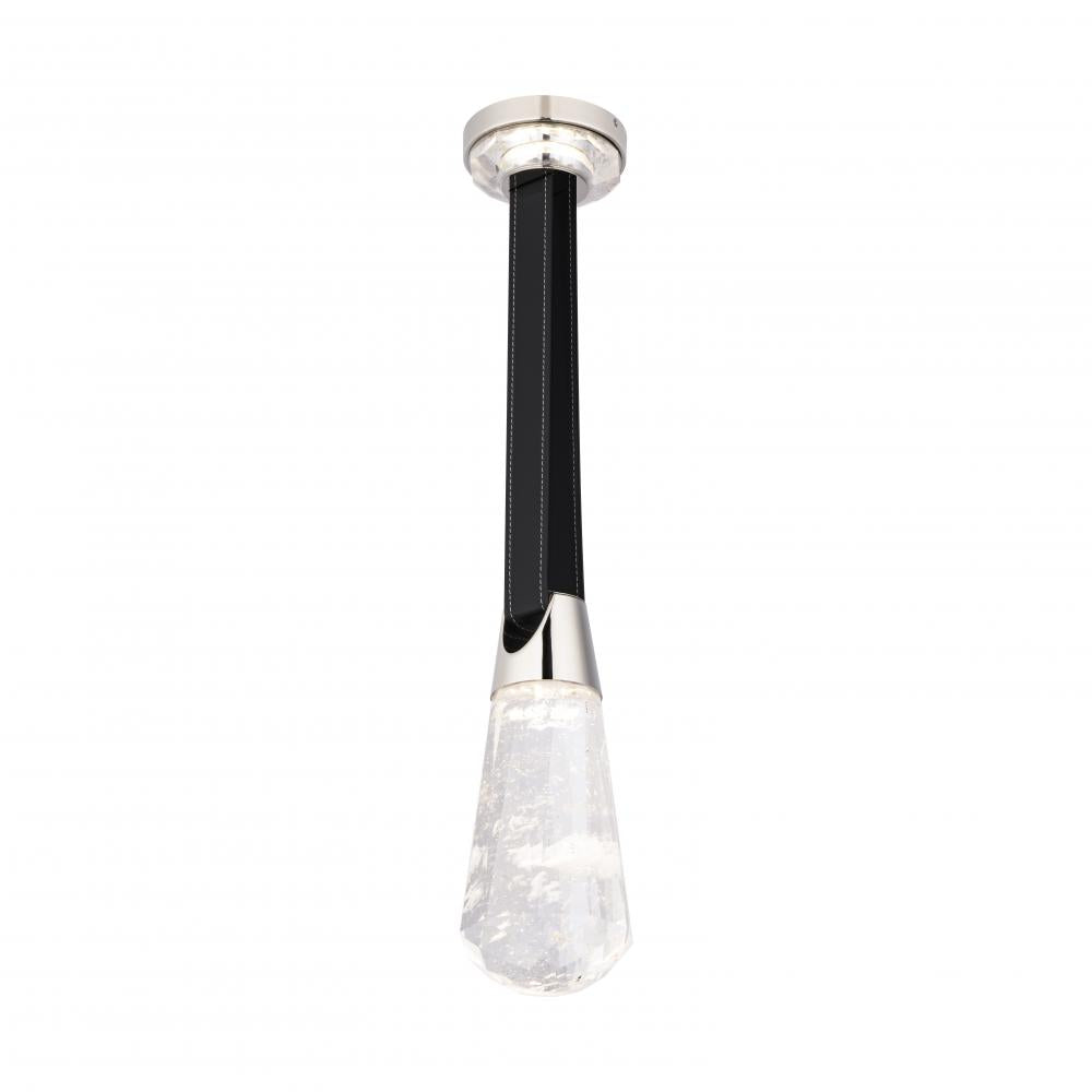 Strapped 12in LED 3000K/3500K/4000K 120V-277V Mini Pendant in Polished Nickel with Optic Haze Quartz