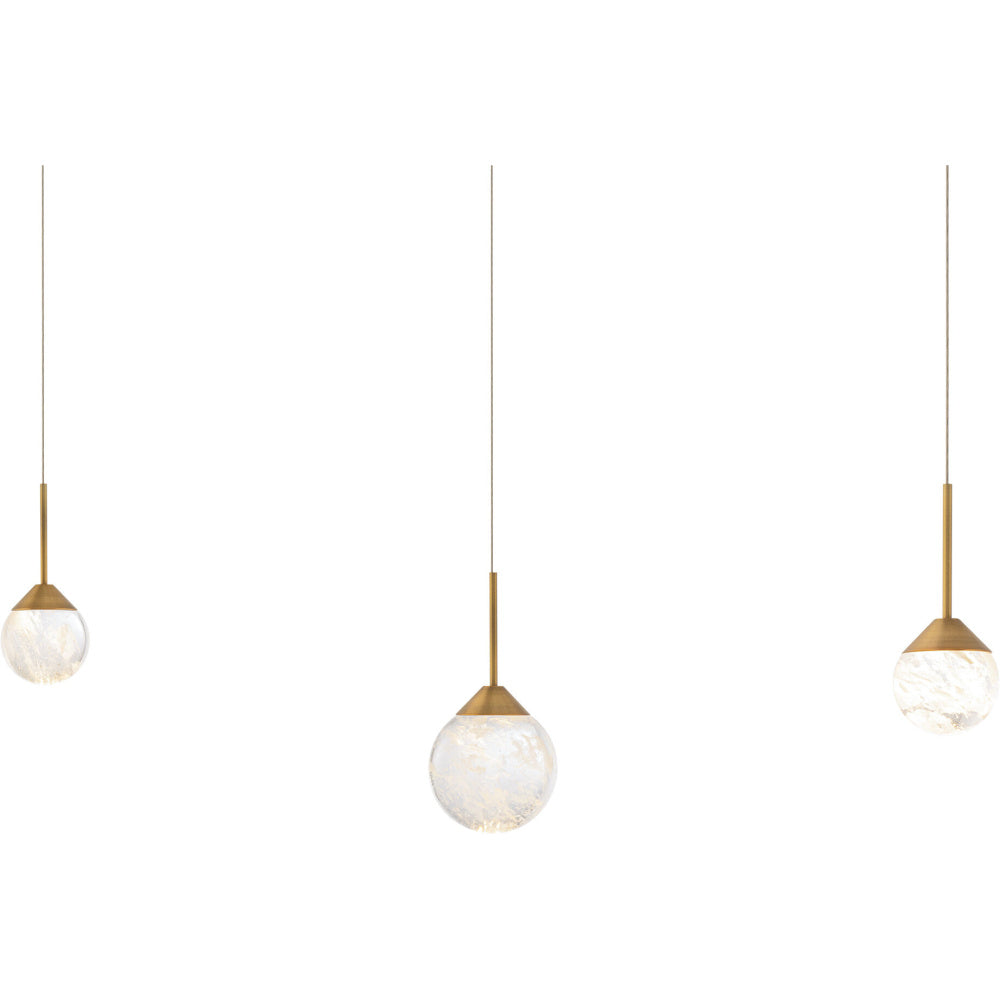 Quest 3 Light 120-277V Multi-Light Pendant (Linear Canopy) in Aged Brass with Optic Haze Quartz