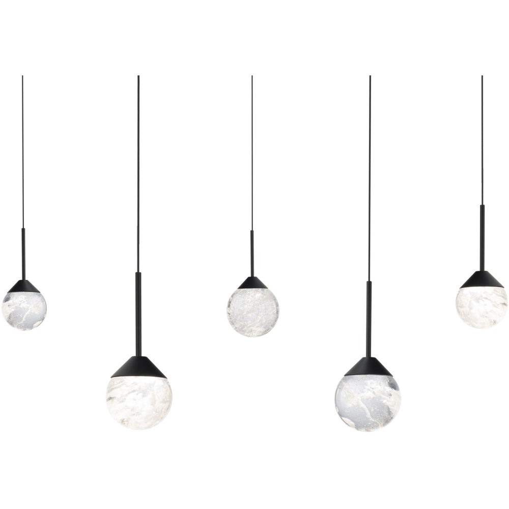 Quest 5 Light 120-277V Multi-Light Pendant (Linear Canopy) in Black with Optic Haze Quartz