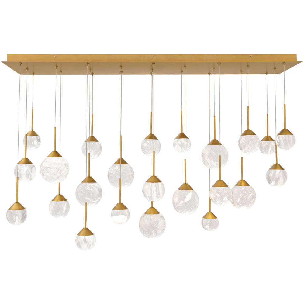 Quest 23 Light 120-277V Multi-Light Pendant (Linear Canopy) in Aged Brass with Optic Haze Quartz