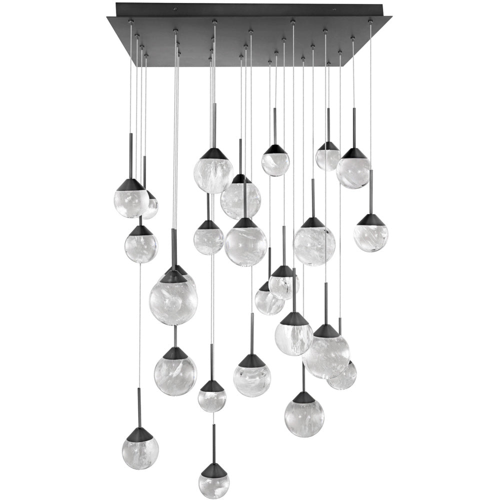 Quest 25 Light 120-277V Multi-Light Pendant (Square Canopy) in Black with Optic Haze Quartz