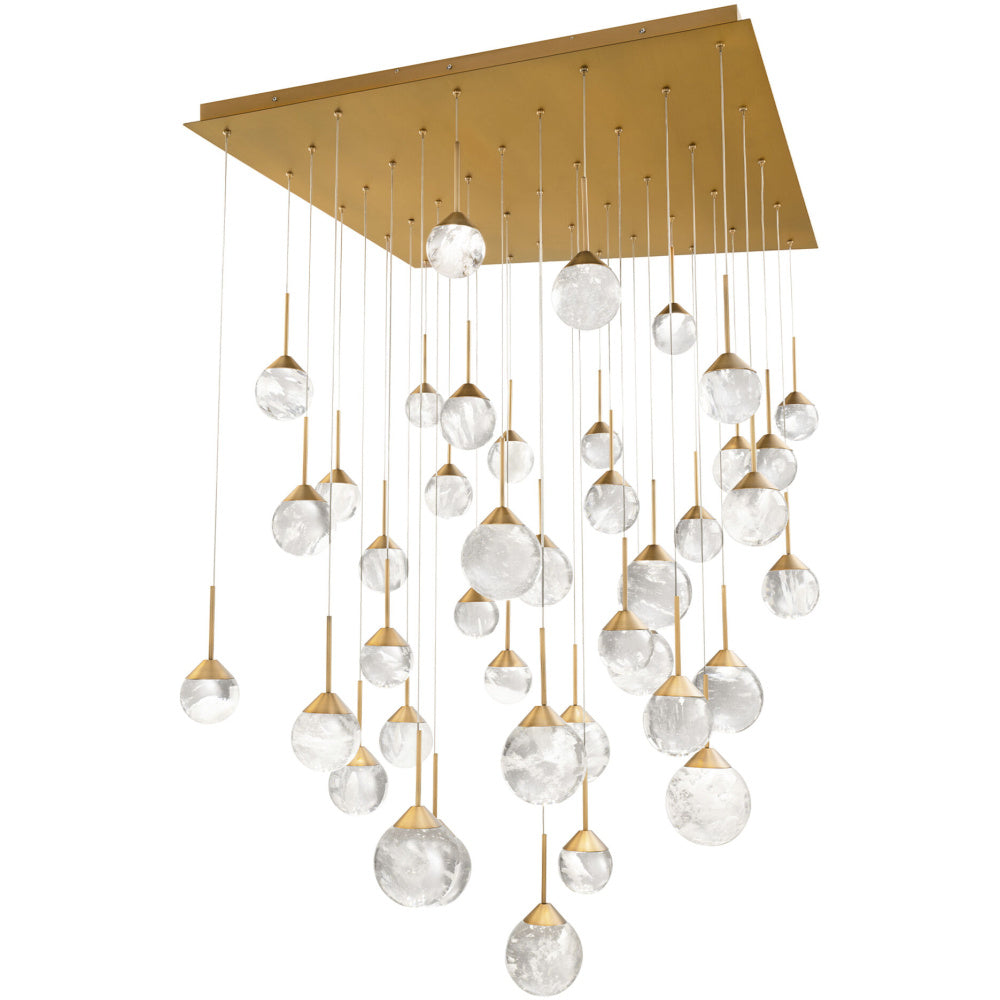 Quest 41 Light 120-277V Multi-Light Pendant (Square Canopy) in Aged Brass with Optic Haze Quartz