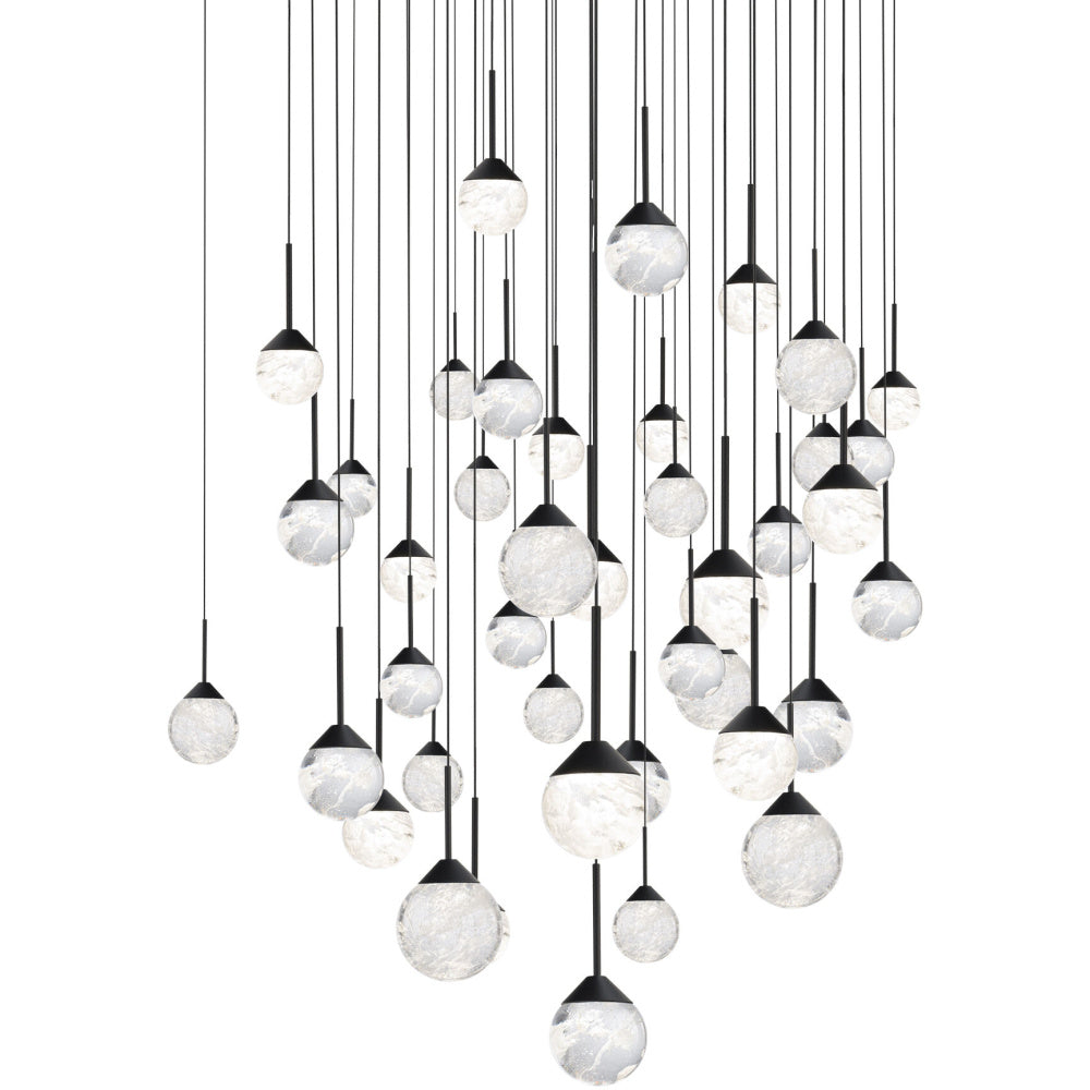 Quest 41 Light 120-277V Multi-Light Pendant (Square Canopy) in Black with Optic Haze Quartz