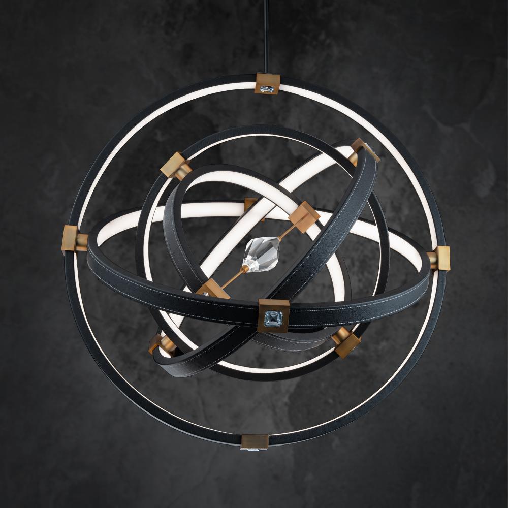 Atomic 36in LED 3000K/3500K/4000K 120V-277V Pendant in Black Leather - Aged Brass