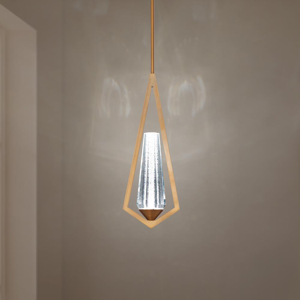 Devotion 18in LED 3000K/3500K/4000K 120V-277V Mini Pendant in Satin Nickel with Radiance Cut Crystal