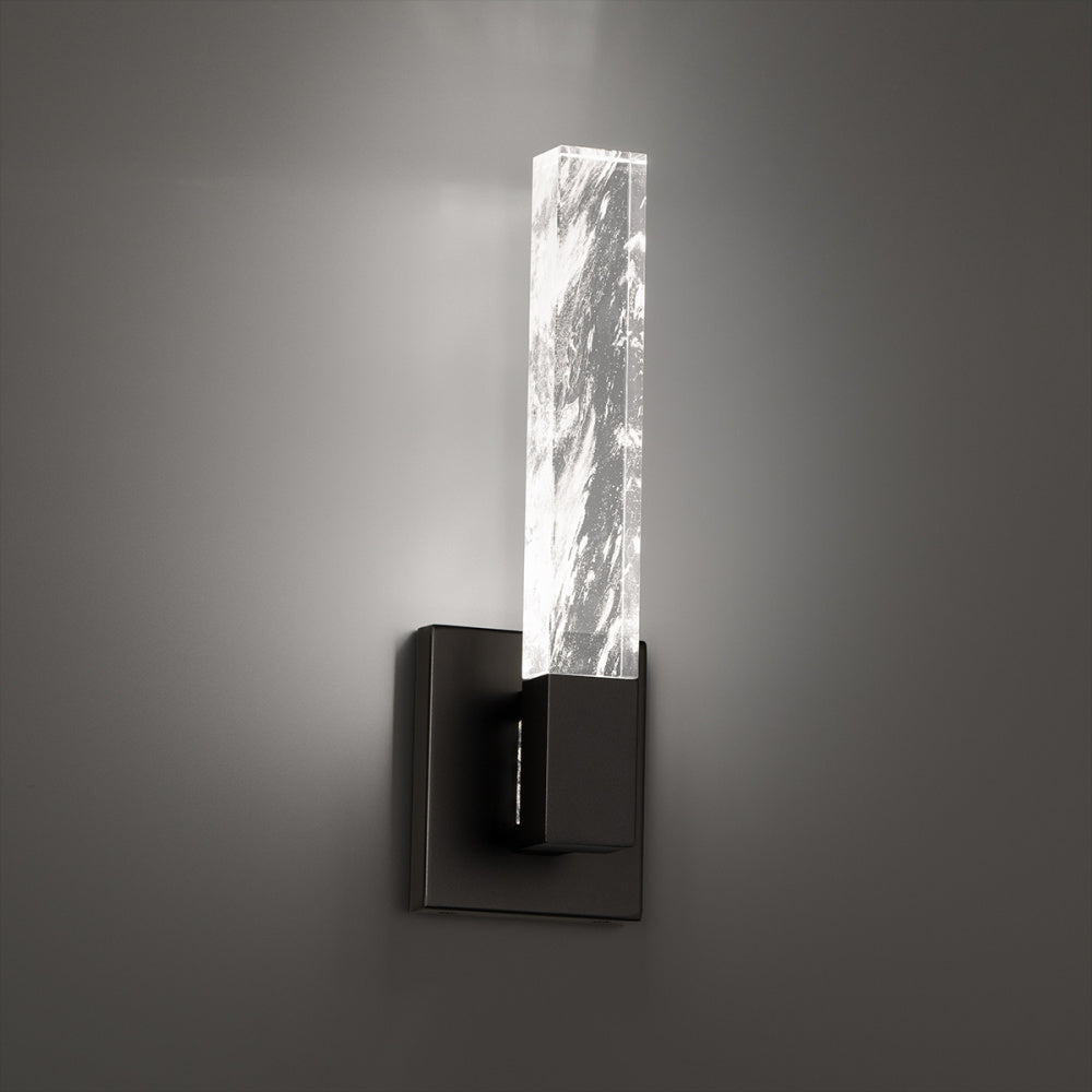 Baton 16in 120/277V LED Wall Sconce in Black with Optic Haze Quartz