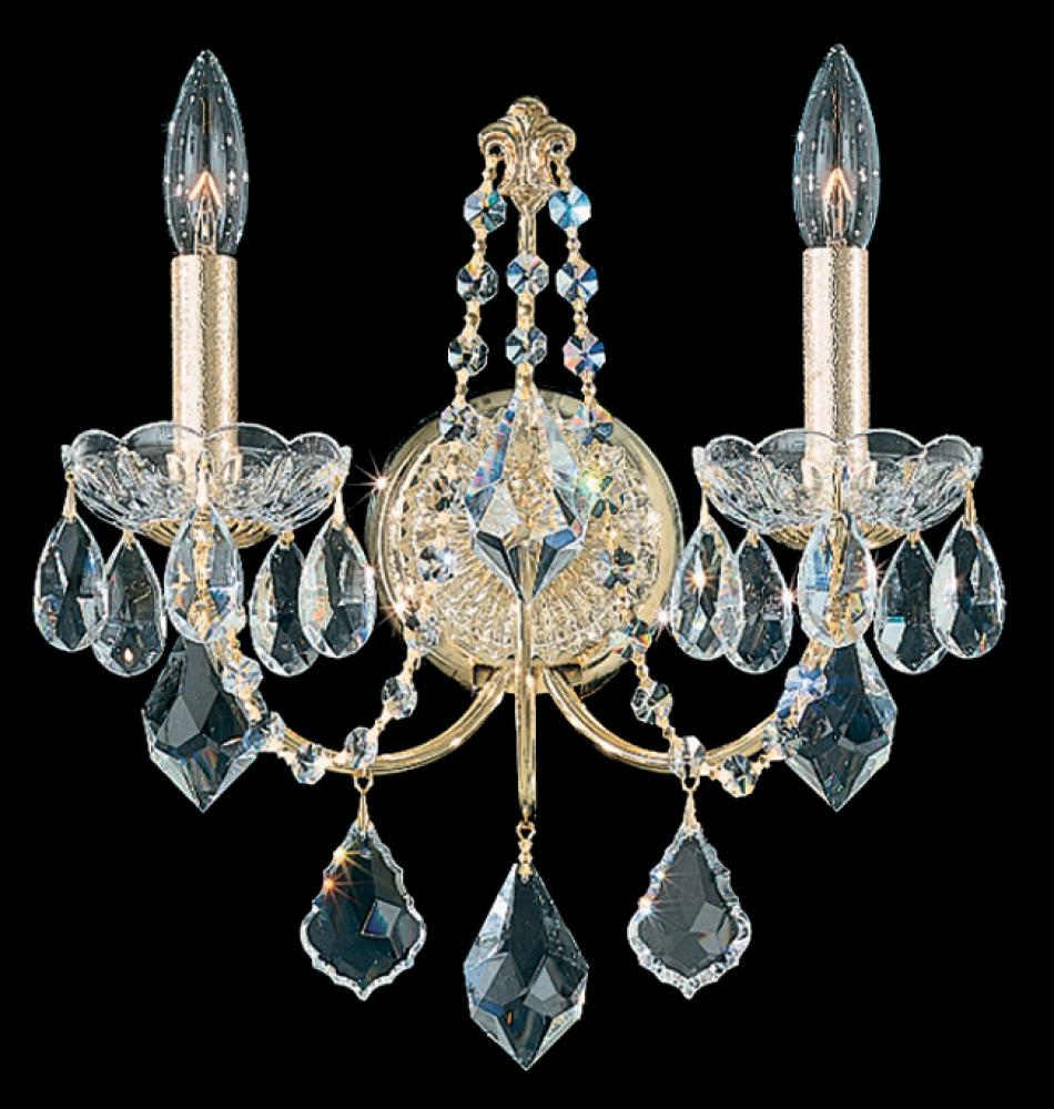 Century 2 Light 120V Wall Sconce in French Gold with Clear Heritage Handcut Crystal