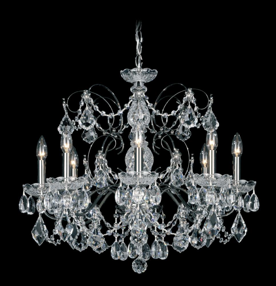 Century 8 Light 120V Chandelier in Black with Clear Heritage Handcut Crystal