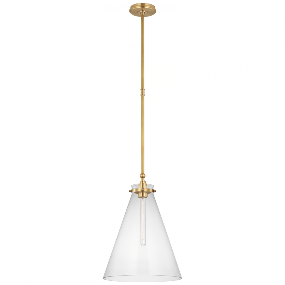 Parkington 15" Conical Pendant in Antique-Burnished Brass with Clear Glass