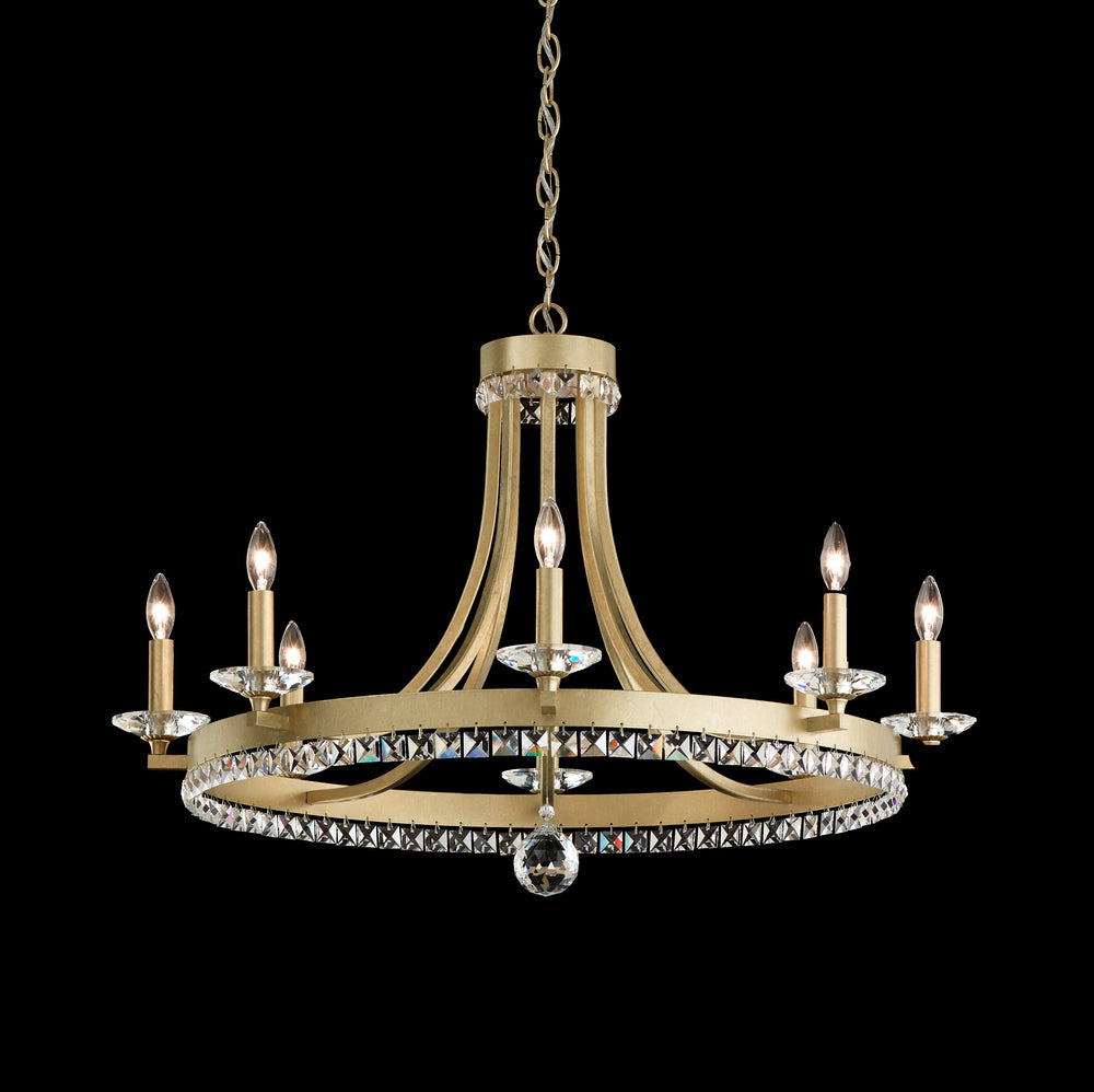 Early American 8 Lights 110V Chandelier in Heirloom Silver with Clear Crystals from Swarovski