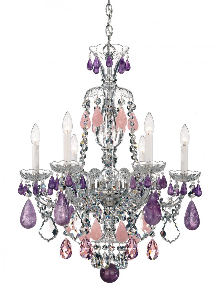 Hamilton Rock Crystal 6 Light 120V Chandelier in Polished Silver with Clear Crystal and Rock Crystal
