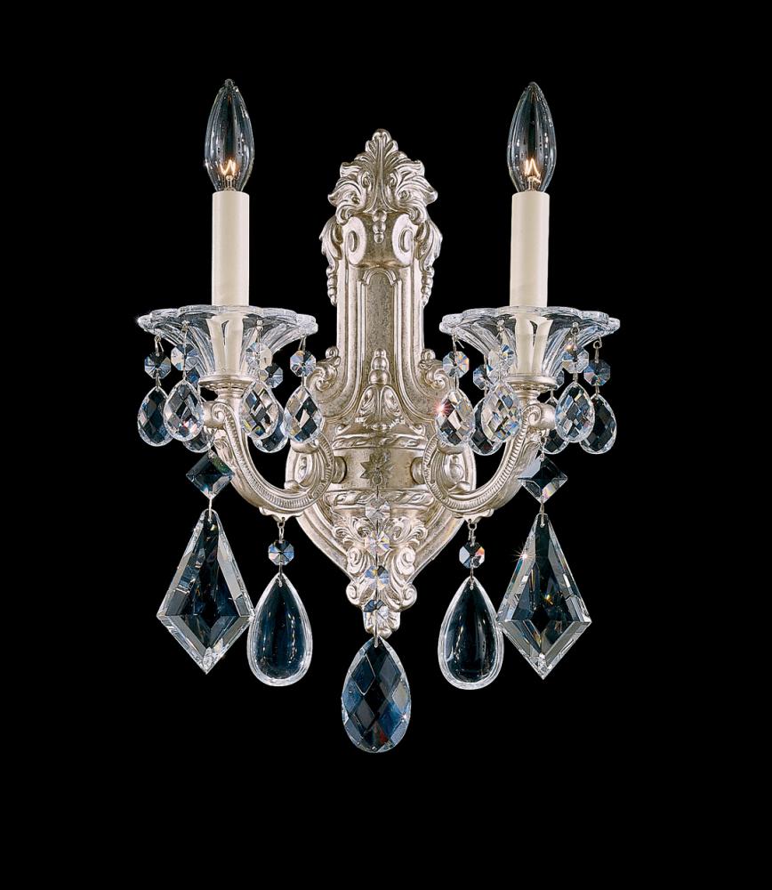 La Scala 2 Light 120V Wall Sconce in Antique Silver with Clear Radiance Crystal