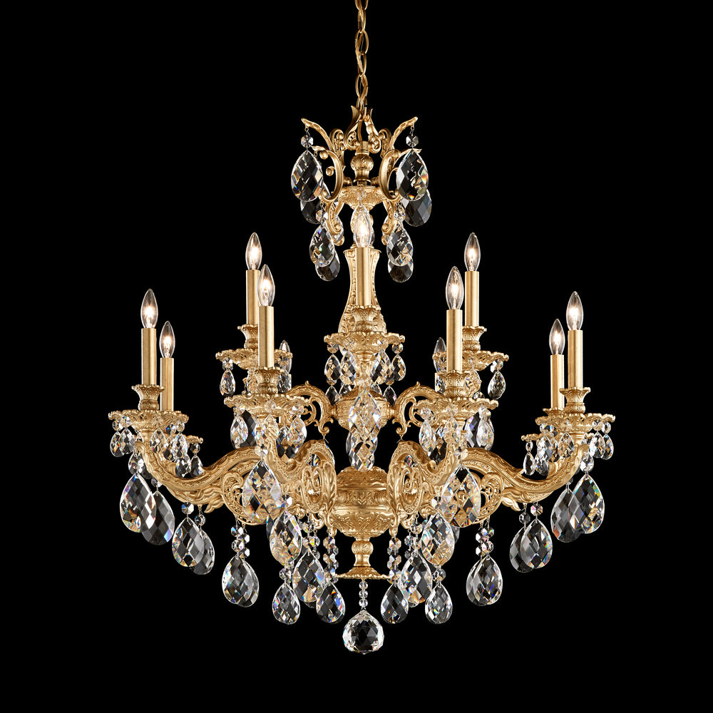 Milano 12 Light 120V Chandelier in Florentine Bronze with Clear Radiance Crystal