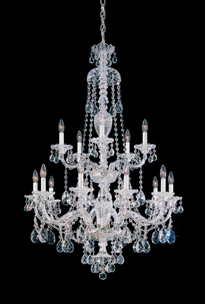 Sterling 15 Light 120V Chandelier in Polished Silver with Clear Crystals From Swarovski