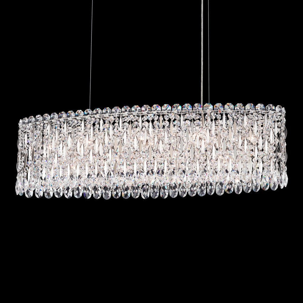 Sarella 12 Light 120V Linear Pendant in Polished Stainless Steel with Clear Heritage Handcut Crystal