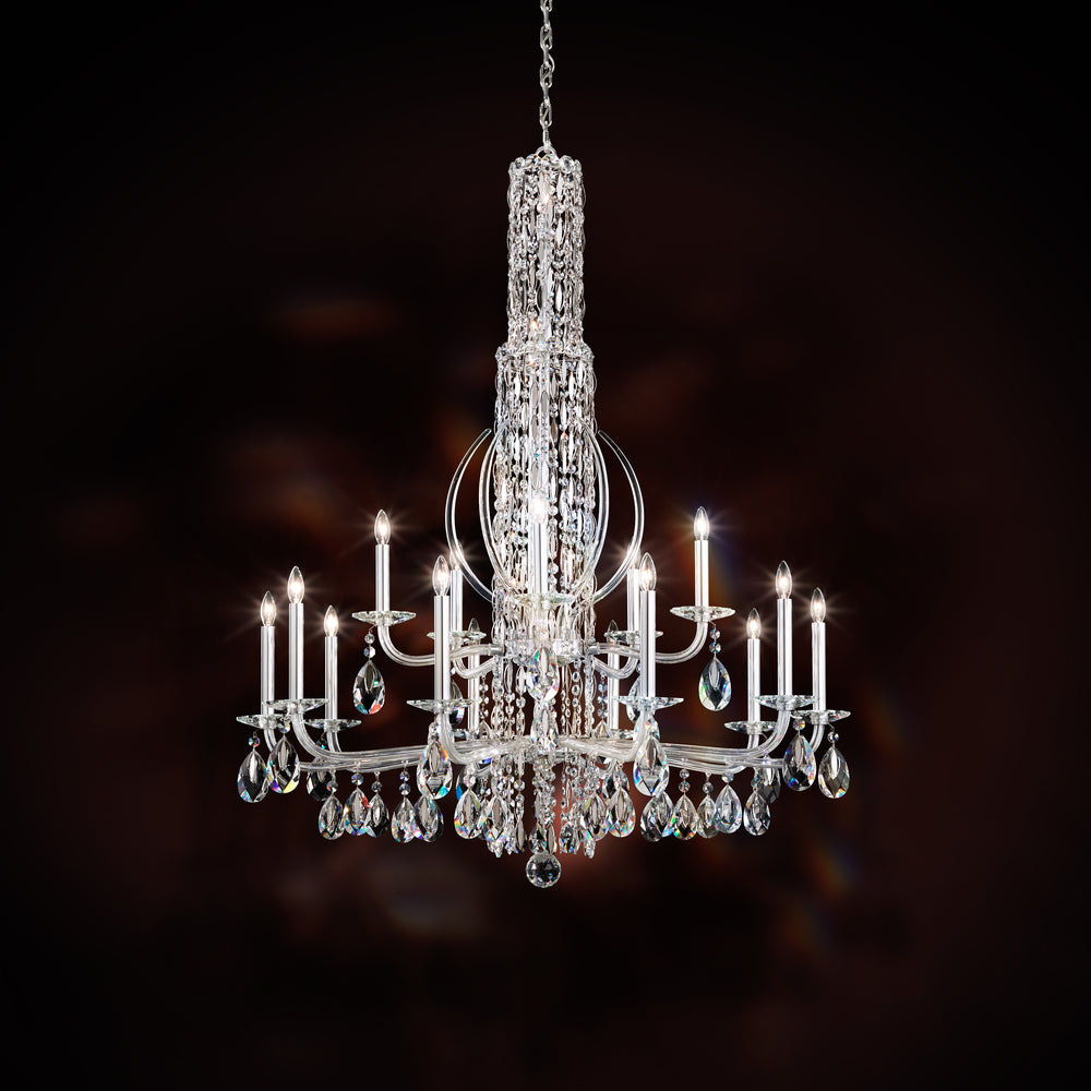 Siena 17 Lights 110V Chandelier in Polished Stainless Steel with Clear Crystals from Swarovski