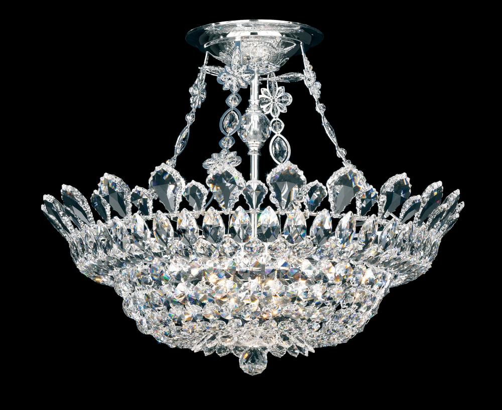 Trilliane 10 Light 120V Flush Mount in Polished Stainless Steel with Clear Heritage Handcut Crystal