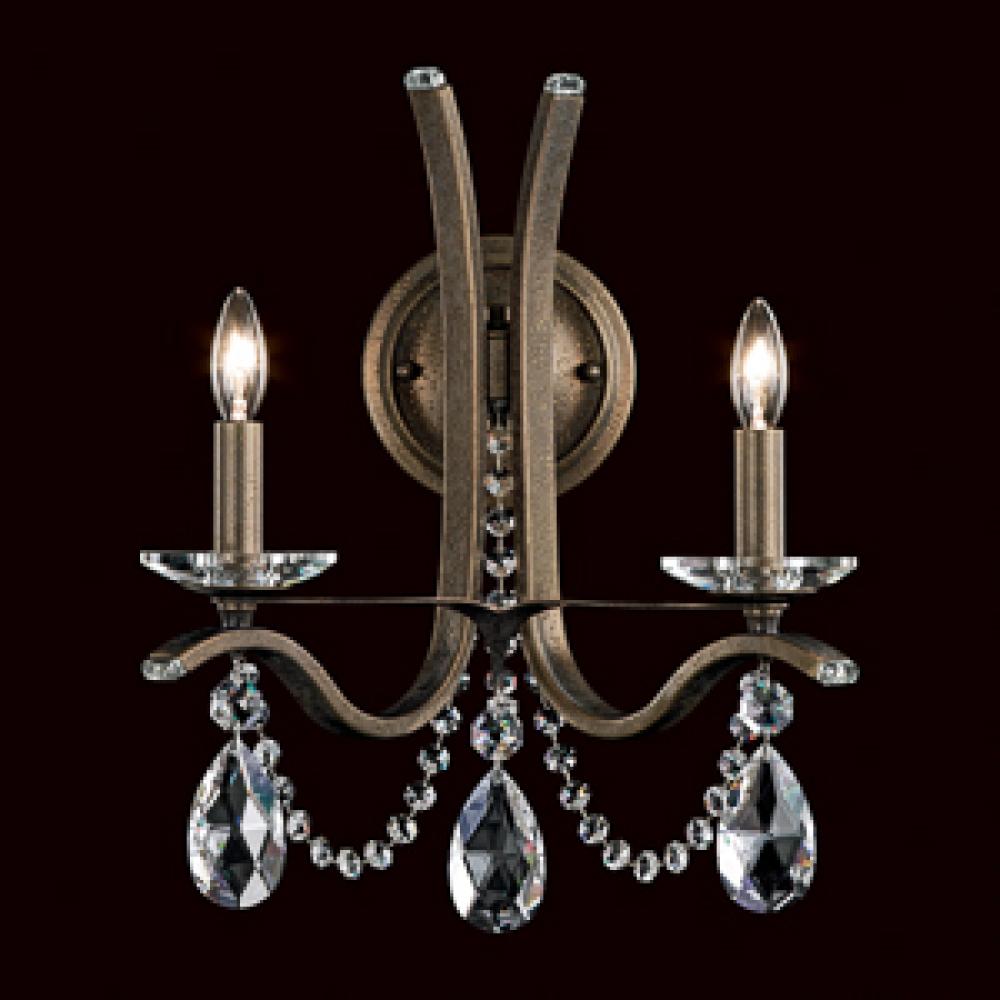 Vesca 2 Light 110V Wall Sconce in Ferro Black with Clear Crystals From Swarovski®