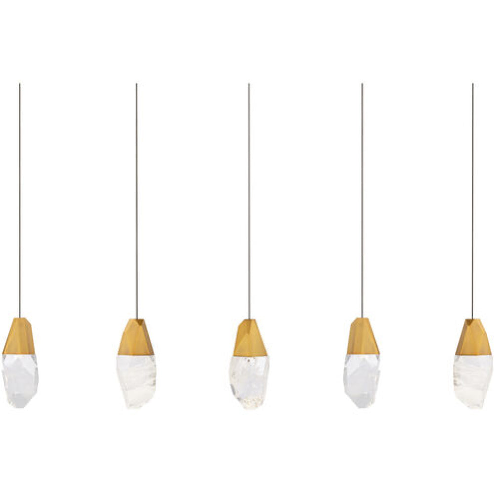 Martini 5 Light 120-277V Multi-Light Pendant (Linear Canopy) in Aged Brass with Clear Optic Crystal