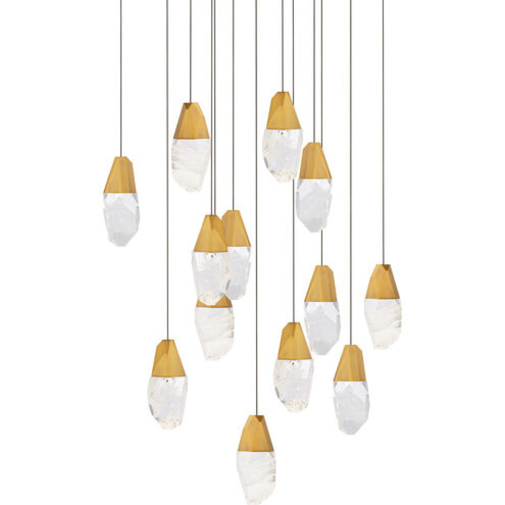 Martini 13 Light 120-277V Multi-Light Pendant (Square Canopy) in Aged Brass with Clear Optic Crystal