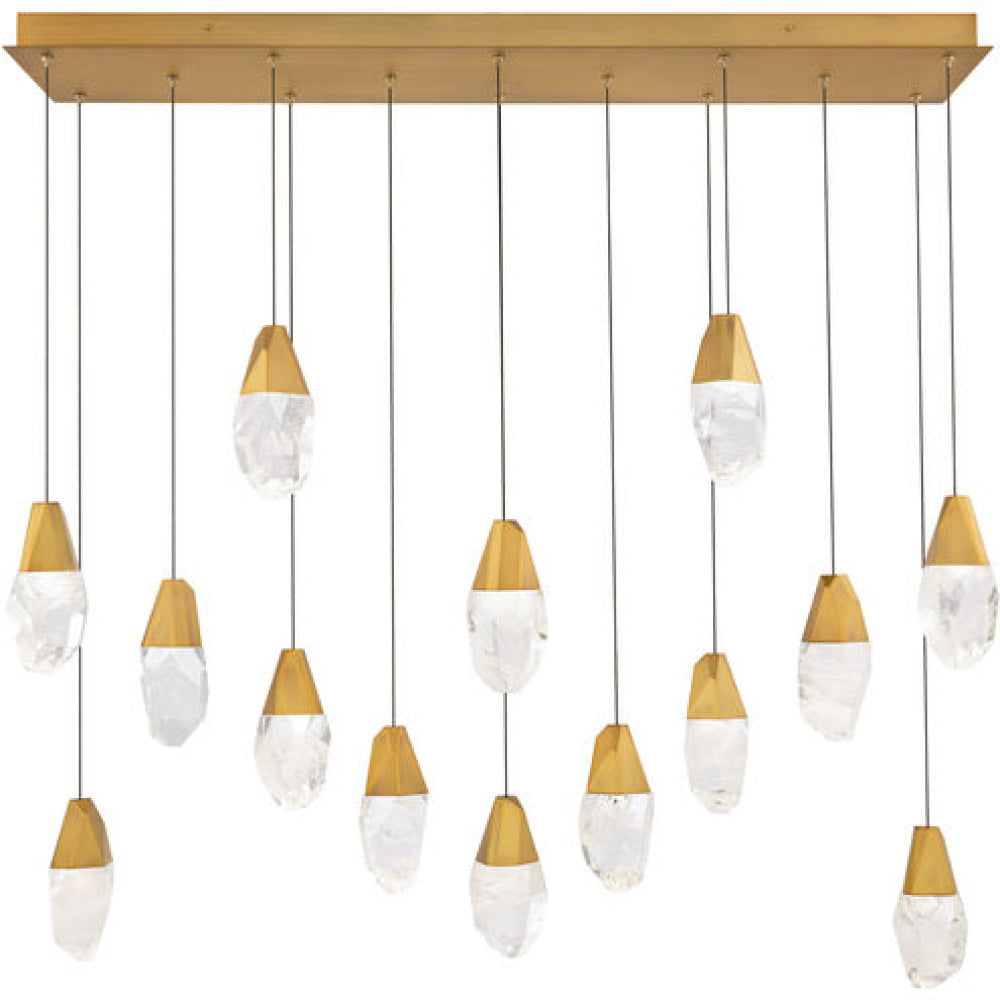 Martini 14 Light 120-277V Multi-Light Pendant (Linear Canopy) in Aged Brass with Clear Optic Crystal