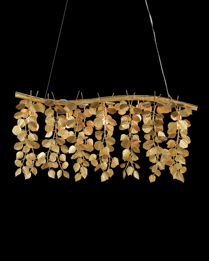 Golden Eucalyptus Rectangular Chandelier