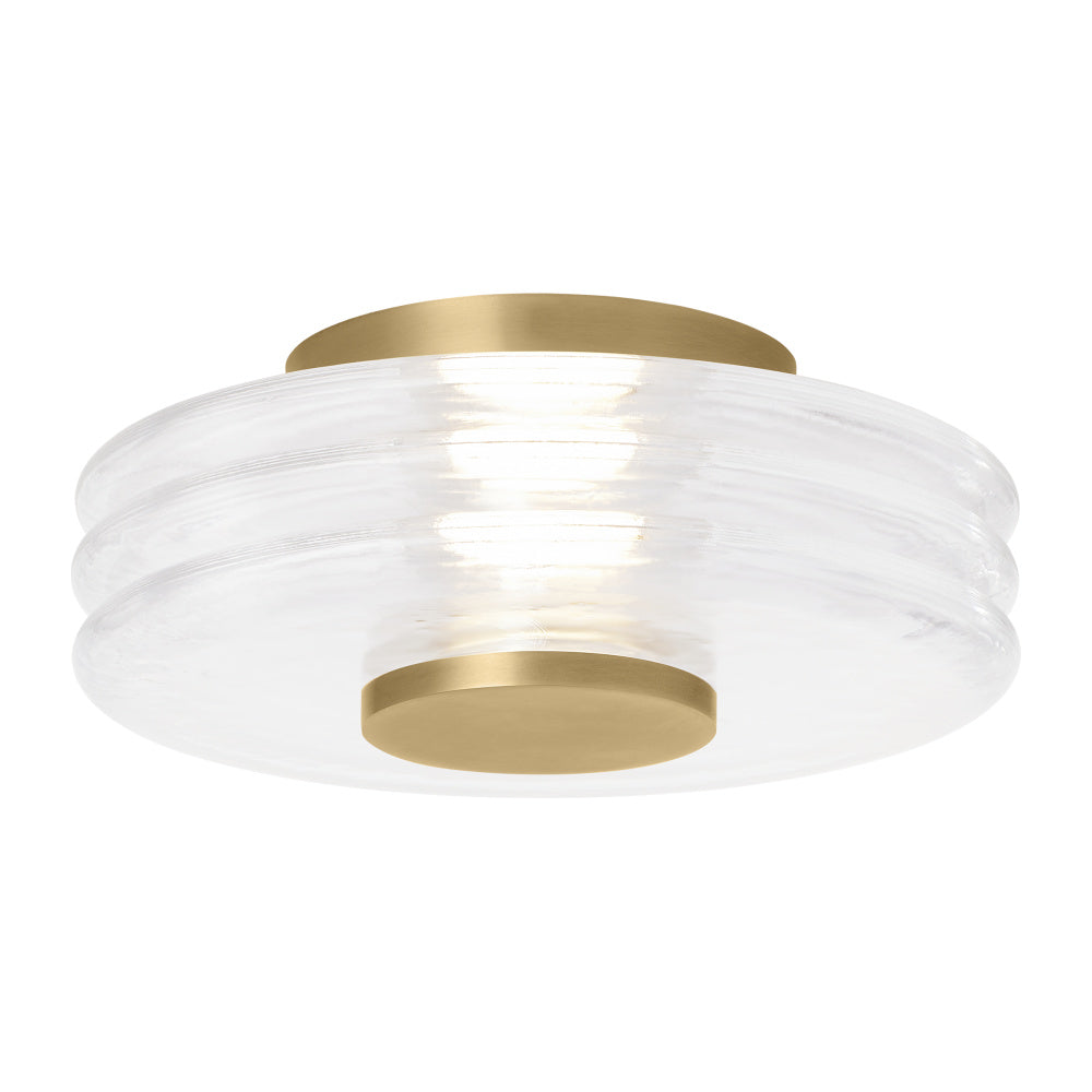 Kelly Wearstler Laurel 1-LT dimmable LED medium flush with natural brass finish and crystal shade
