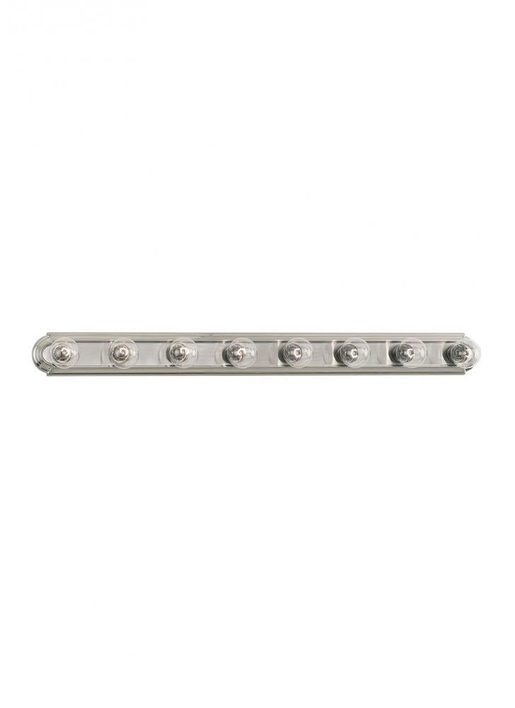 De-Lovely traditional 8-light indoor dimmable bath vanity wall sconce in brushed nickel silver finis